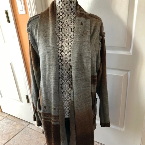 Krista Larson Brown gray wool cardigan-OOAK! - Picture 3 of 8